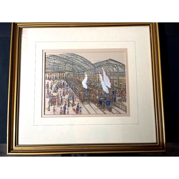 Watercolor Pen&Ink Painting Brighton Train Station During Turn of 20th Century - Picture 1 of 11